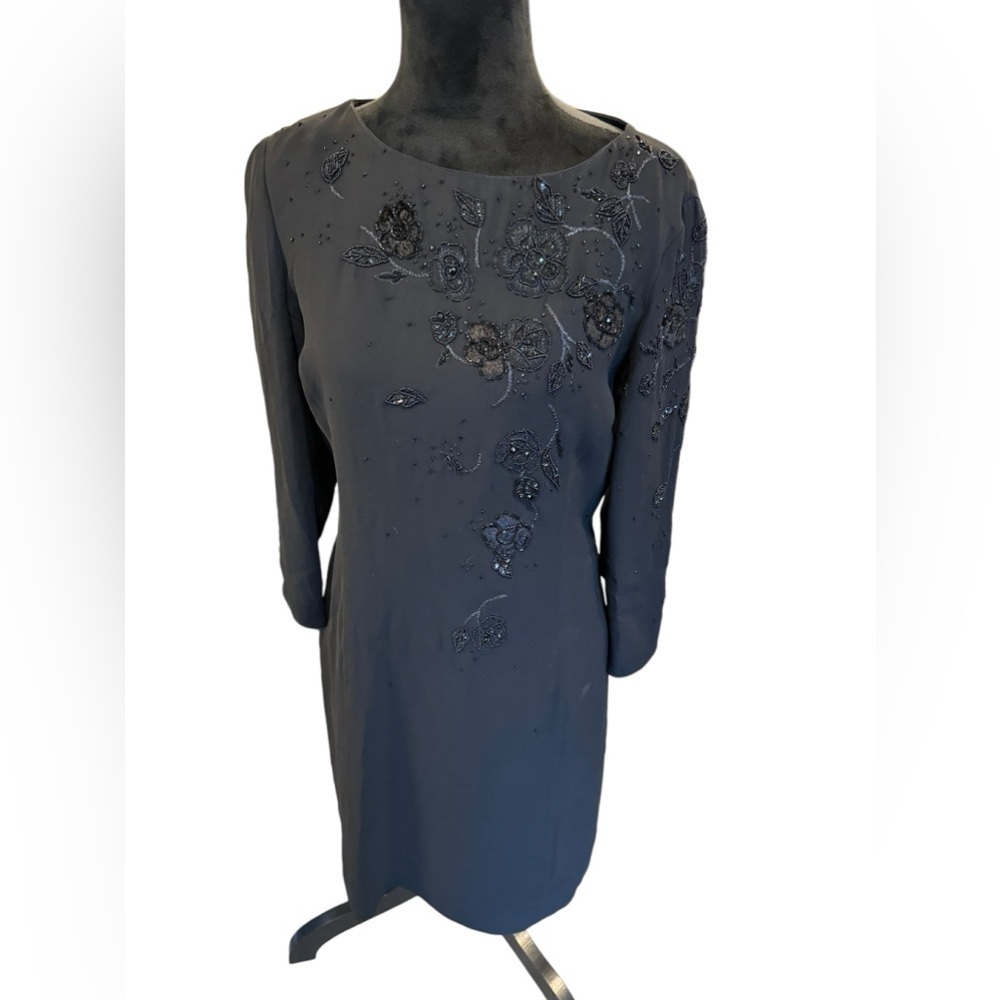 Armani Collezioni Black Beaded Long Sleeve Dress